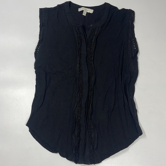 Anthropologie Eri + Ali Black Button Front Crochet Detail Sleeveless Top XS - Picture 1 of 10